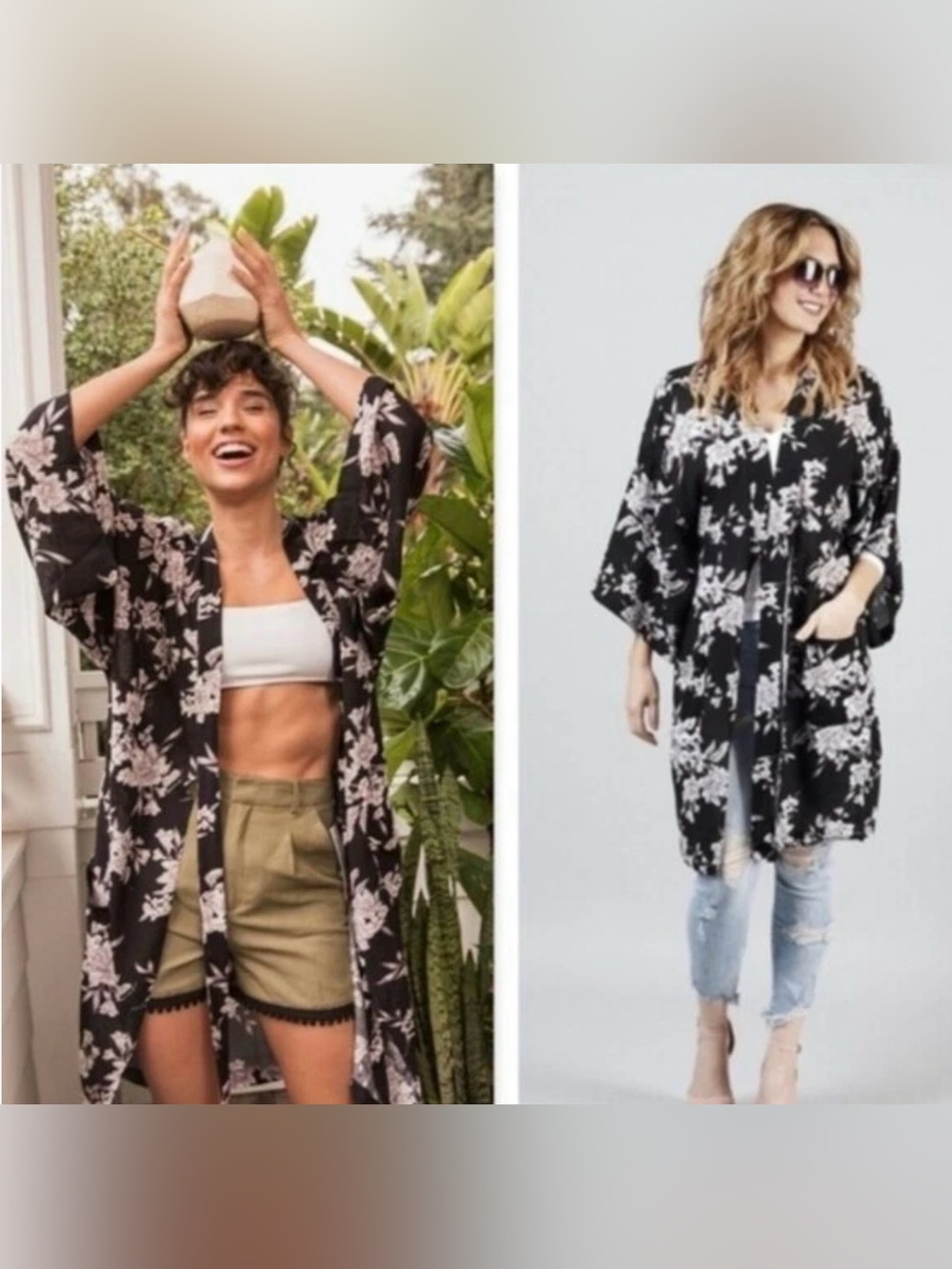 Spiritual Gangster Black Floral Open Kimono